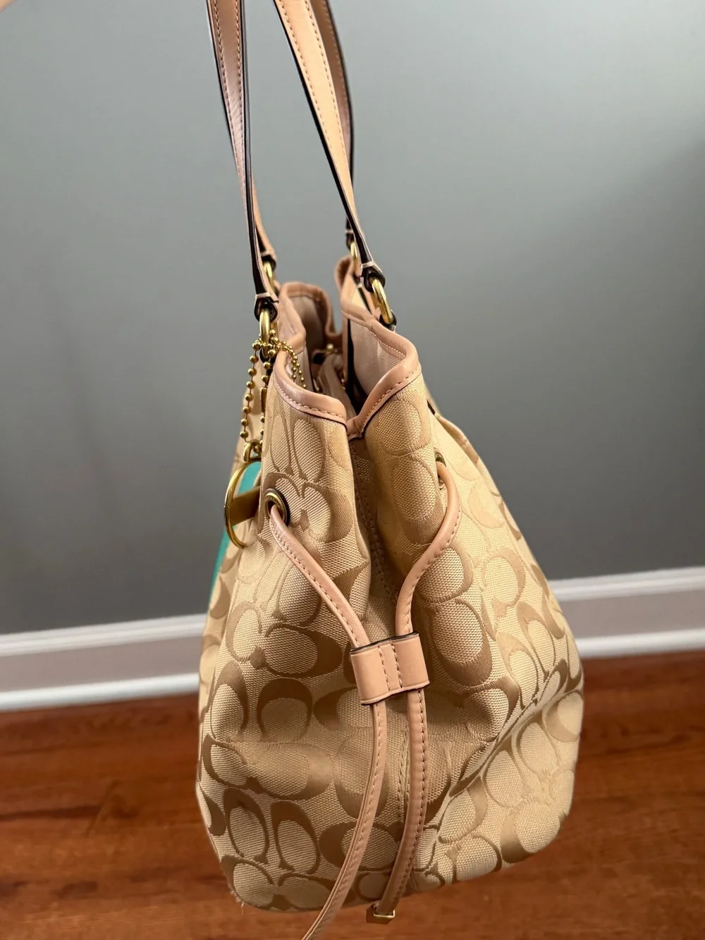 Coach Signature Stripe Drawstring Carryall Bag